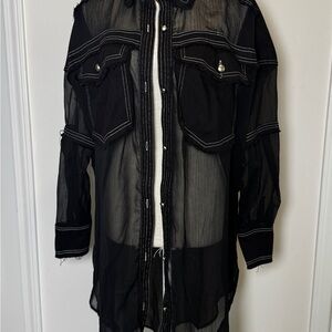 Chic Black Sheer Blouse with Button Detail